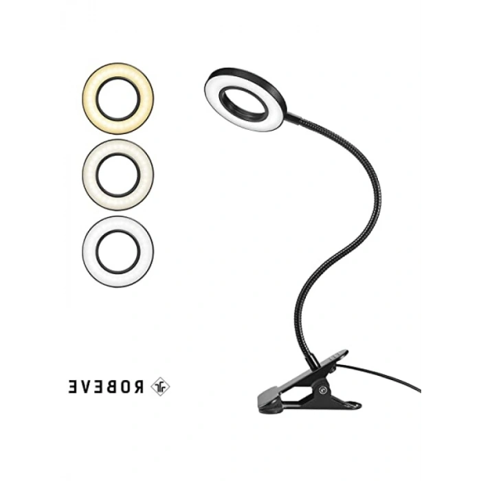 Klipsli LED Masa Lambası - USB Girişli, 3 Işık Modu