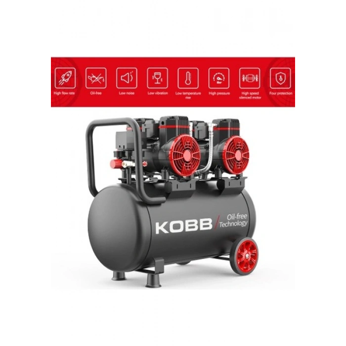 Kobb KBK50S2 4.0 Hp 50 Lt 8 Bar Çift Motorlu Yağsız Sessiz Taşınabilir Hava Kompresörü