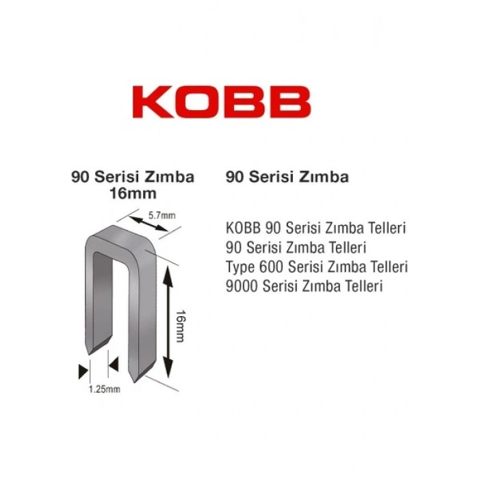 Kobb KBZ9016 16MM 2500 Adet 90 Serisi Ağır Hizmet Tipi Zımba Teli