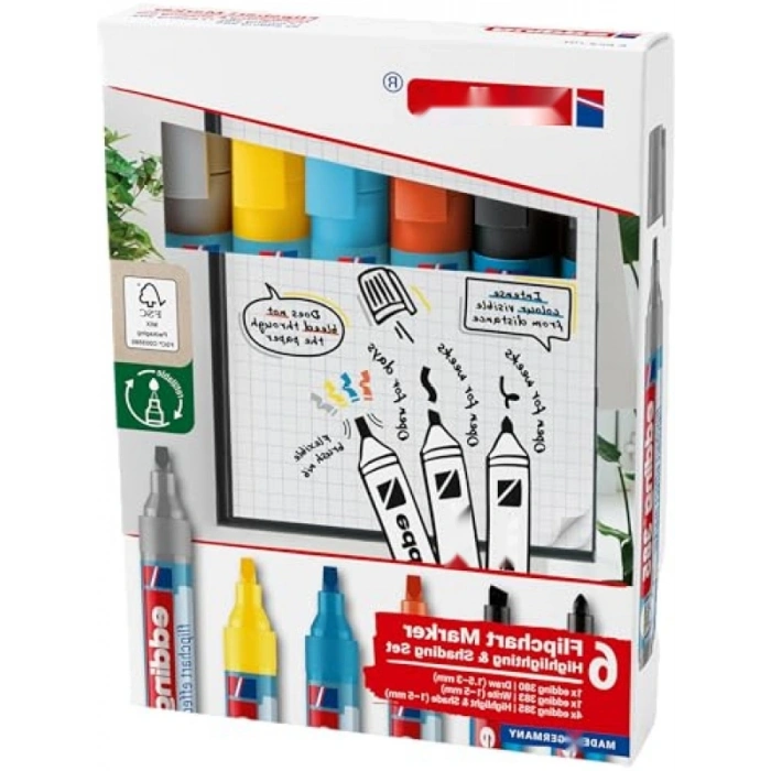 Kokusuz Flipchart Markör Seti 6lı, Yeniden Doldurulabilir