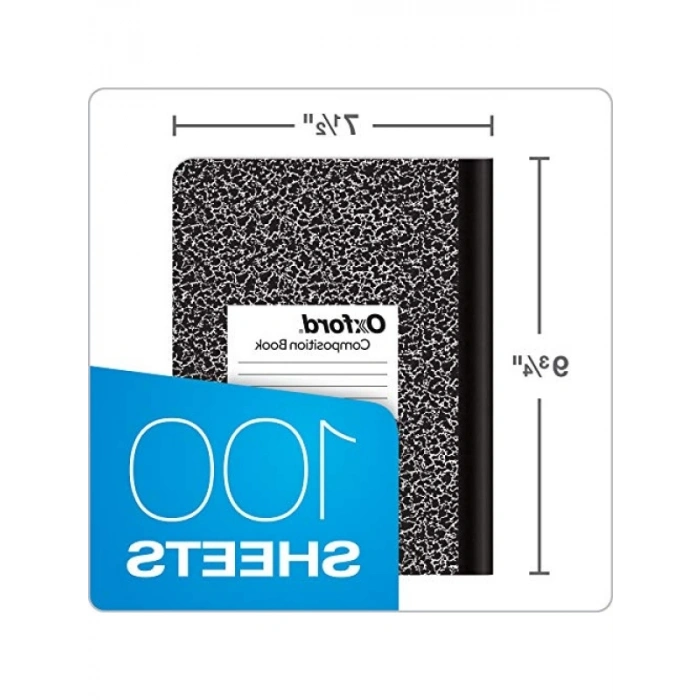 Kolej Çizgili Kompozisyon Not Defteri - 100 Yaprak, Siyah Mermer Kapak