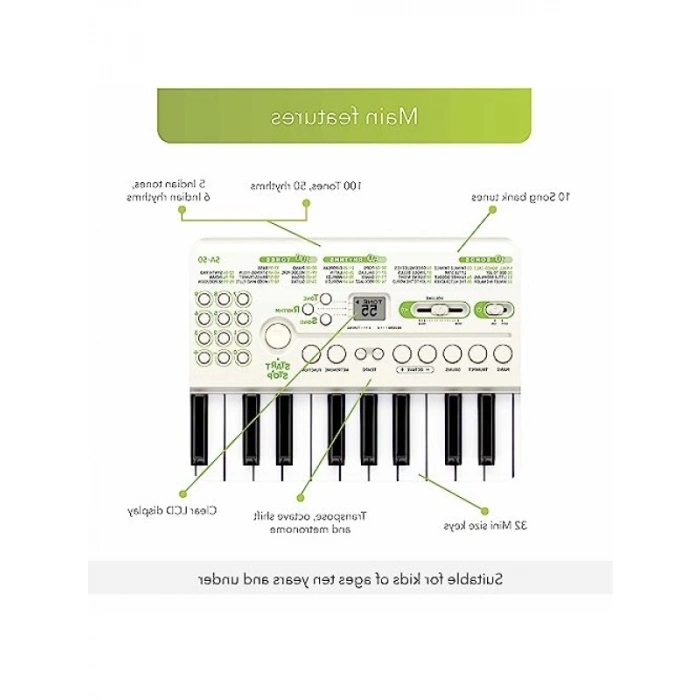 Kompakt 32 Tuşlu Org - Beyaz/Kireç Yeşili