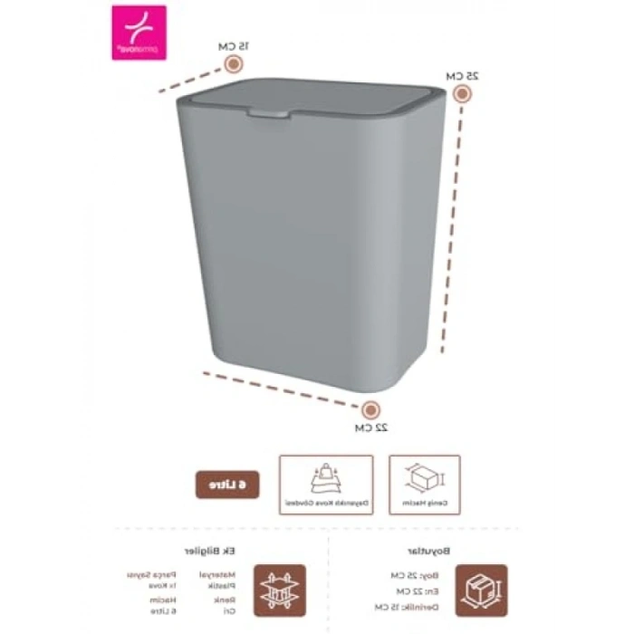 Kompakt Flip Çöp Kovası - Modern Tasarım, Gri