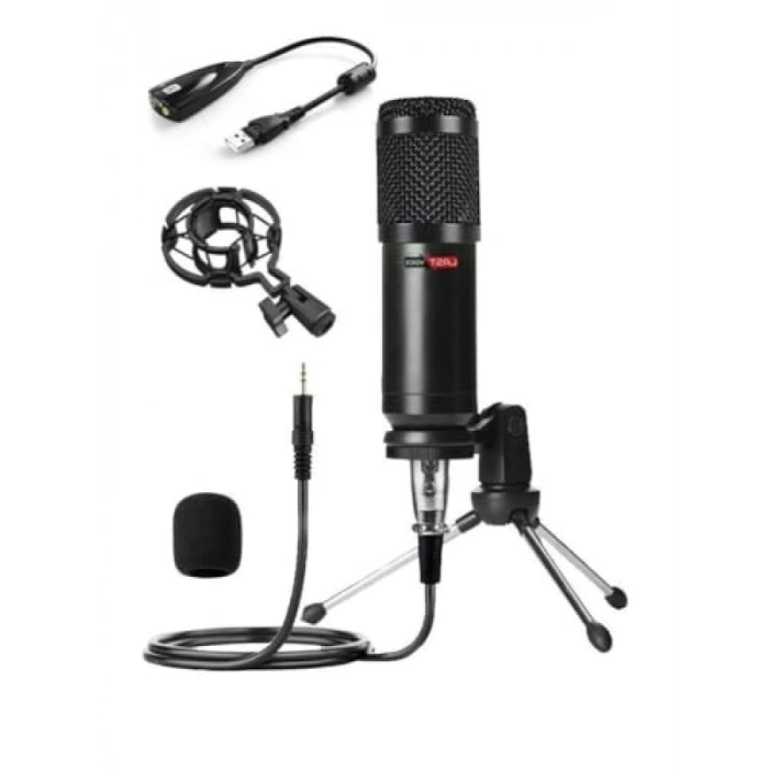 Kondansatör Stüdyo Mikrofonu - Mini Tripod ve Ses Kartı ile