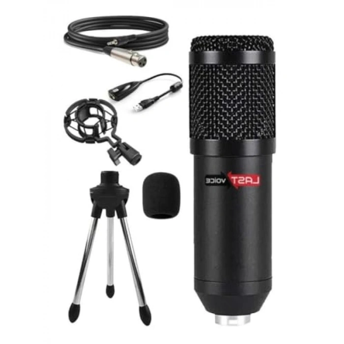 Kondansatör Stüdyo Mikrofonu - Mini Tripod ve Ses Kartı ile