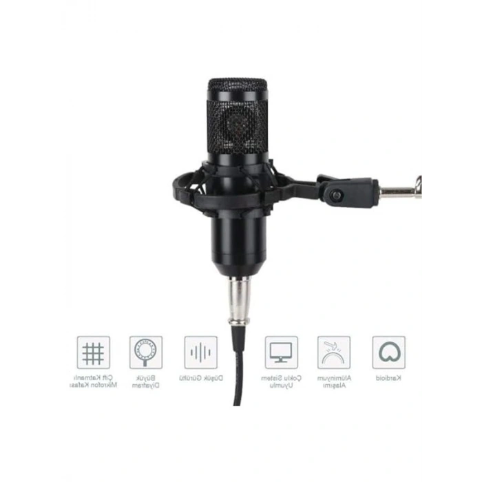 Kondanser Mikrofon, Ses Kaydı ve Yayın için Uygun, (+48V Phantom Power)