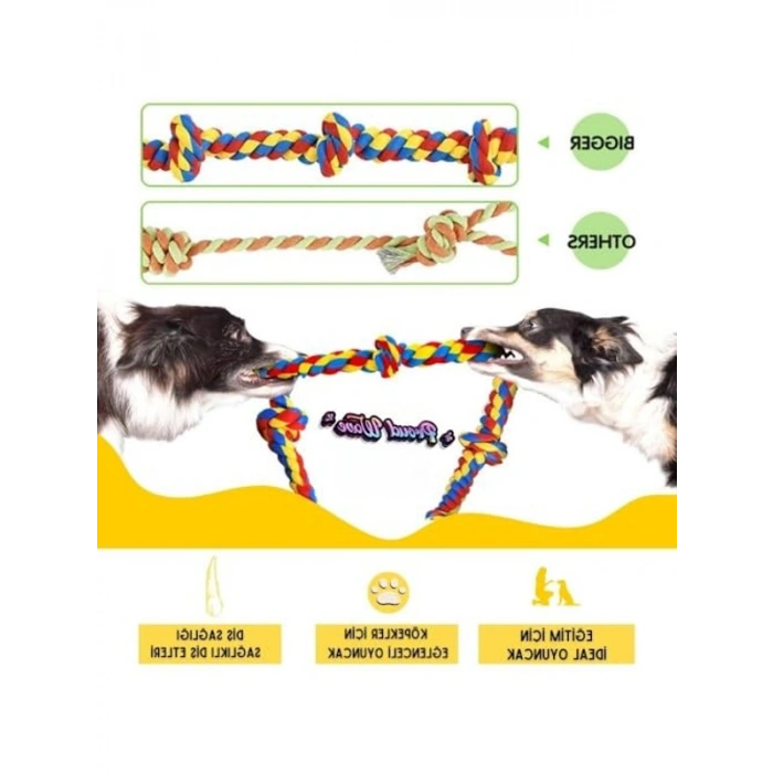 Köpek Oyuncağı Renkli Halat ve Top Seti, 4lü Paket
