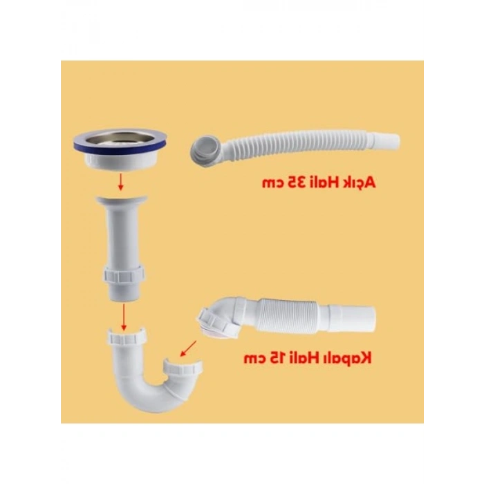 Körüklü Süzgeçli İşyeri Yemekhane Evye Sifonu - 15-35 cm