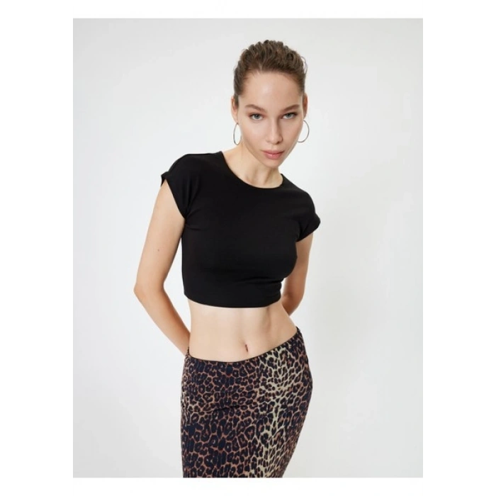 Koton Basic Tişört Kap Kol Bisiklet Yaka Modal Karışımlı Slim Fit