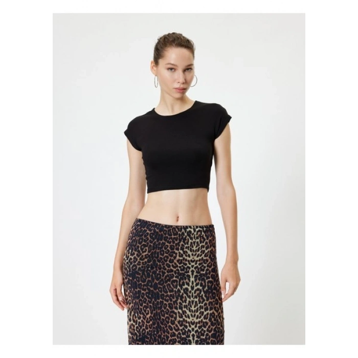 Koton Basic Tişört Kap Kol Bisiklet Yaka Modal Karışımlı Slim Fit