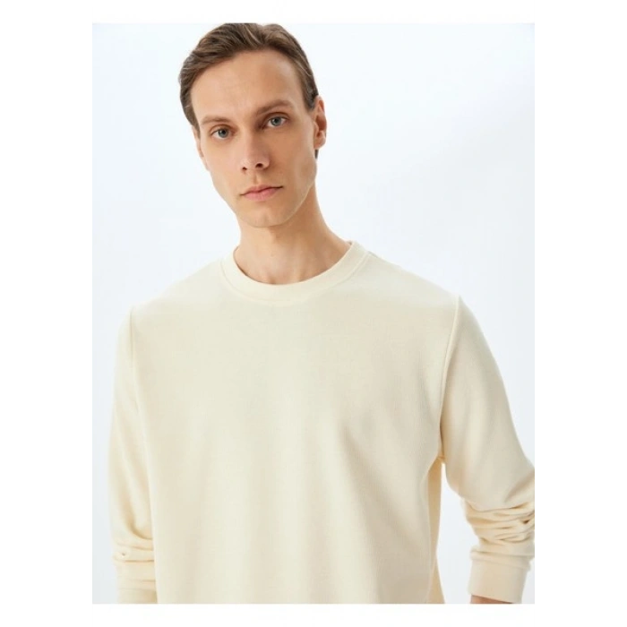 Koton Pamuk Karışımlı Dokulu Basic Bisiklet Yaka Sweatshirt