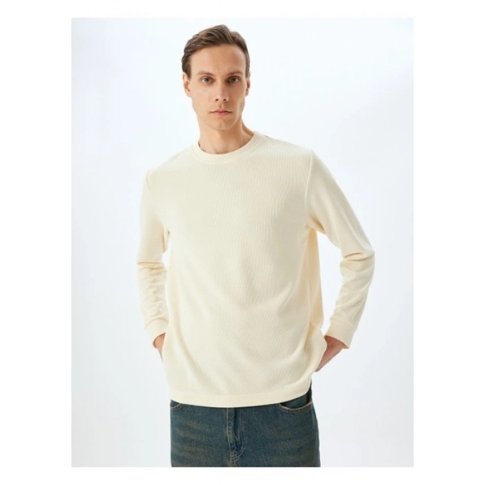 Koton Pamuk Karışımlı Dokulu Basic Bisiklet Yaka Sweatshirt
