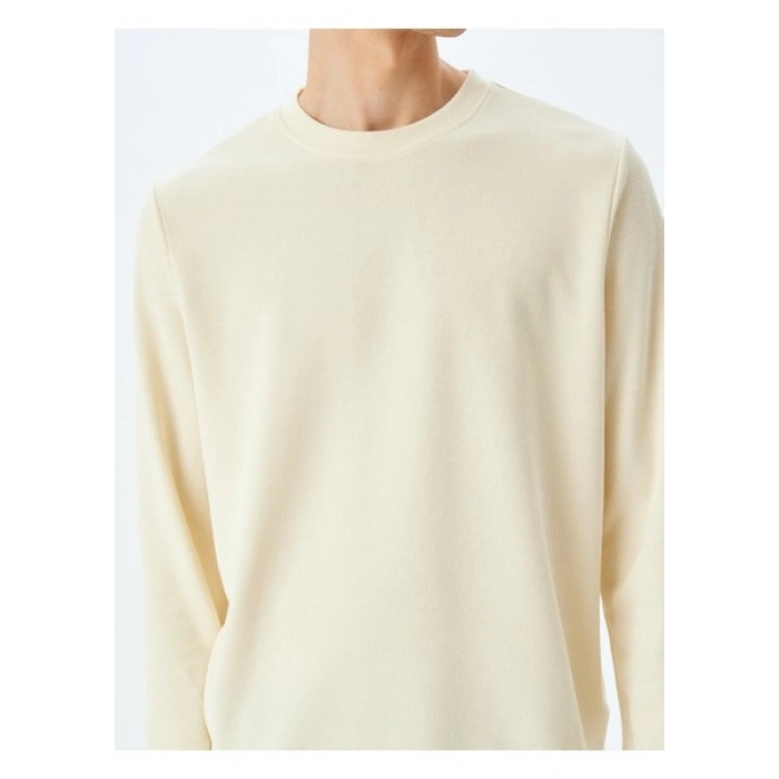 Koton Pamuk Karışımlı Dokulu Basic Bisiklet Yaka Sweatshirt