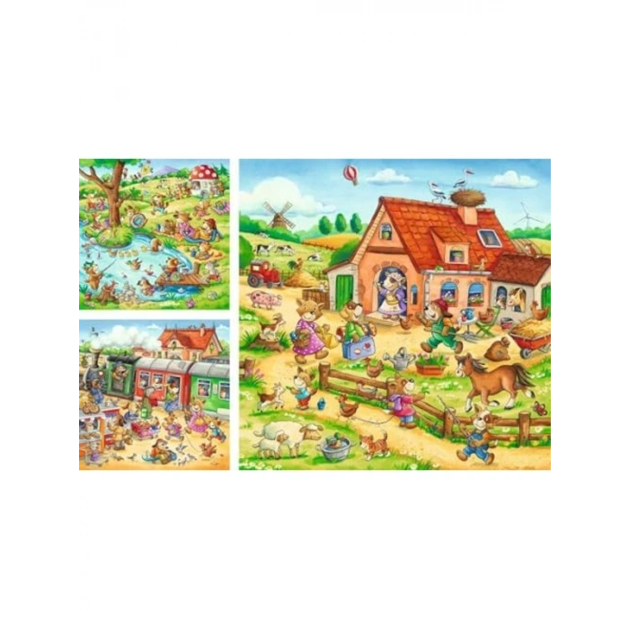Köyde tatil temalı 3x49 parçalı yapboz seti