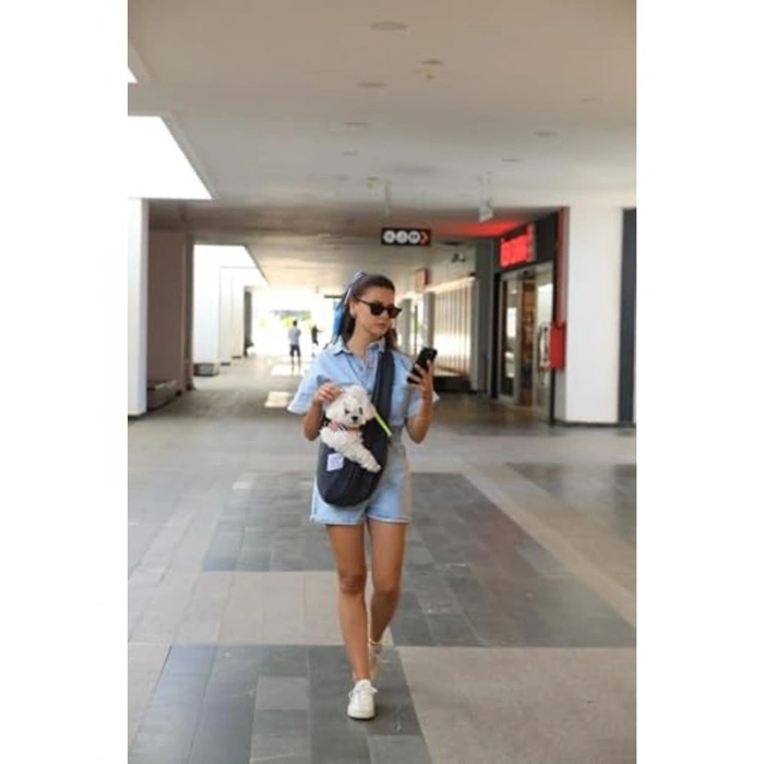 Koyu Gri Köpek Taşıma Çantası, Pratik Ana Kucağı Tasarımı