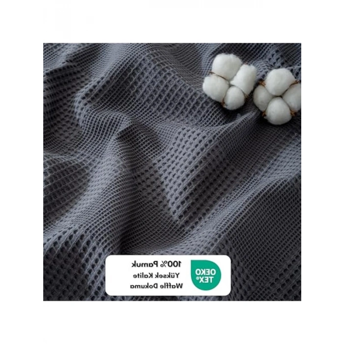 Koyu Gri Waffle Desenli Tek Kişilik Pike, 160x230 cm, 100% Pamuk