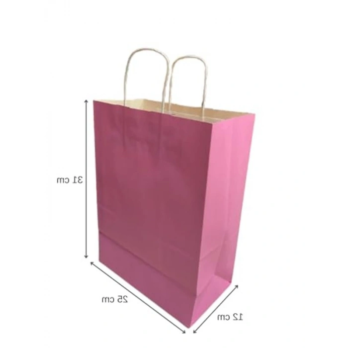 Koyu Pembe Kraft Kağıt Çanta, 25x31x12 cm Boyutunda