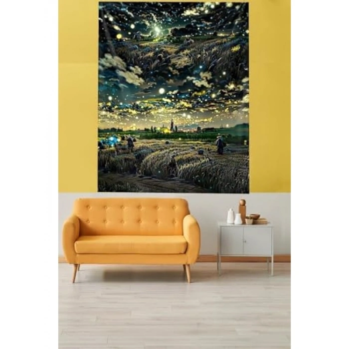 Koyu Temalı Buğday Tarlası Başaklar Duvar Örtüsü - 70 x 100 cm