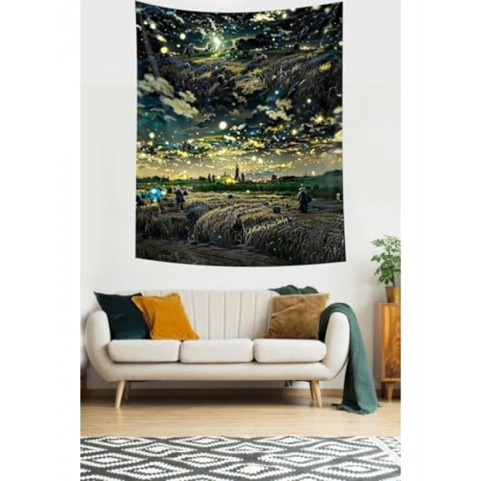 Koyu Temalı Buğday Tarlası Başaklar Duvar Örtüsü - 70 x 100 cm