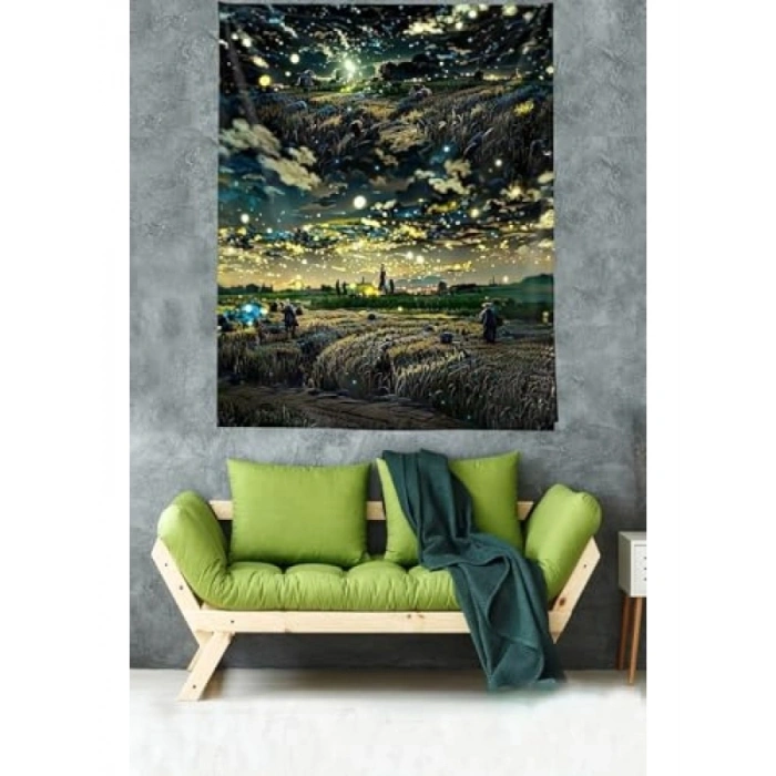 Koyu Temalı Buğday Tarlası Başaklar Duvar Örtüsü - 70 x 100 cm