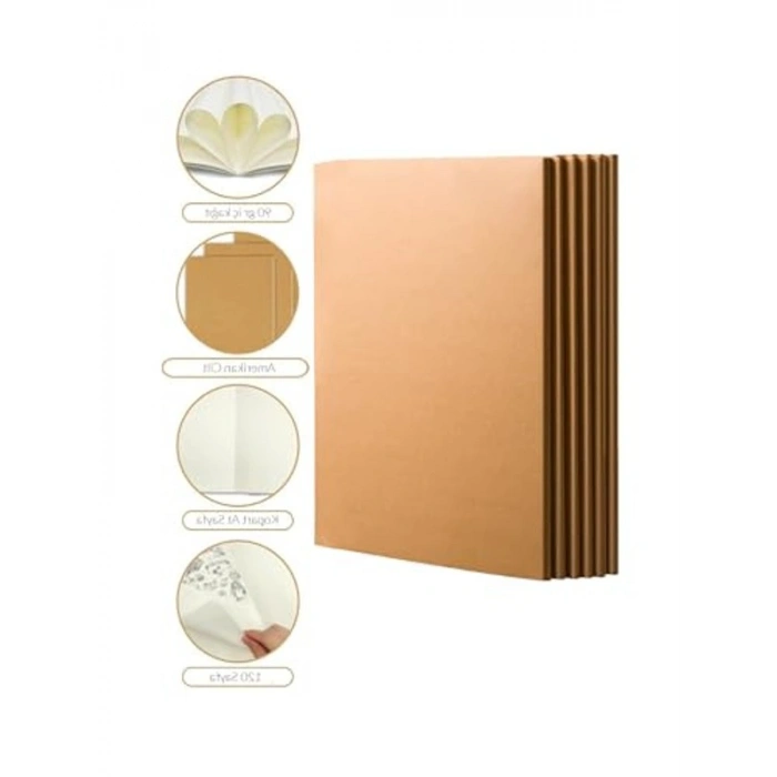 Kraft Kapaklı A5 Defter Seti, 6lı, 120 Sayfa, Çizgisiz