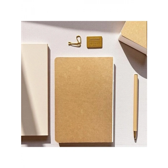 Kraft Kapaklı A5 Noktalı Not Defteri, 180 Derece Açılabilir