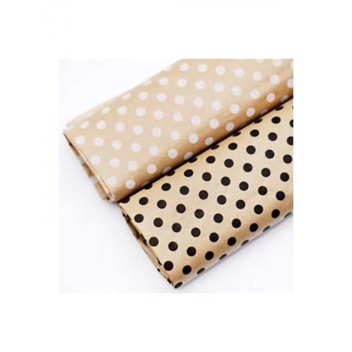 Kraft-Siyah Puantiye Desenli Paket Kağıdı, 70x100 cm Boyutunda 5 Adet