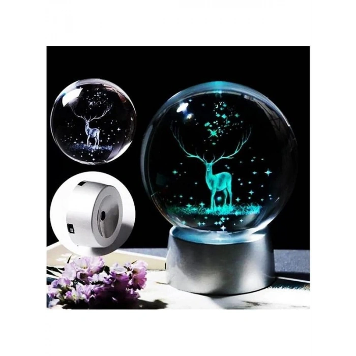 Kristal Cam Küre, Renk Değiştiren LED Işıklı Gece Lambası ile Dekoratif