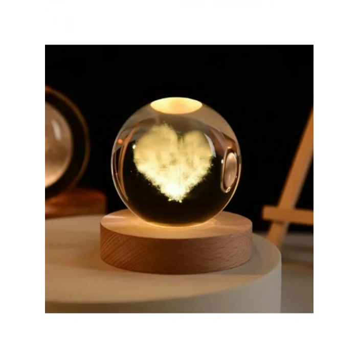 Kristal Cam LED Gece Lambası, Ahşap Stand ile
