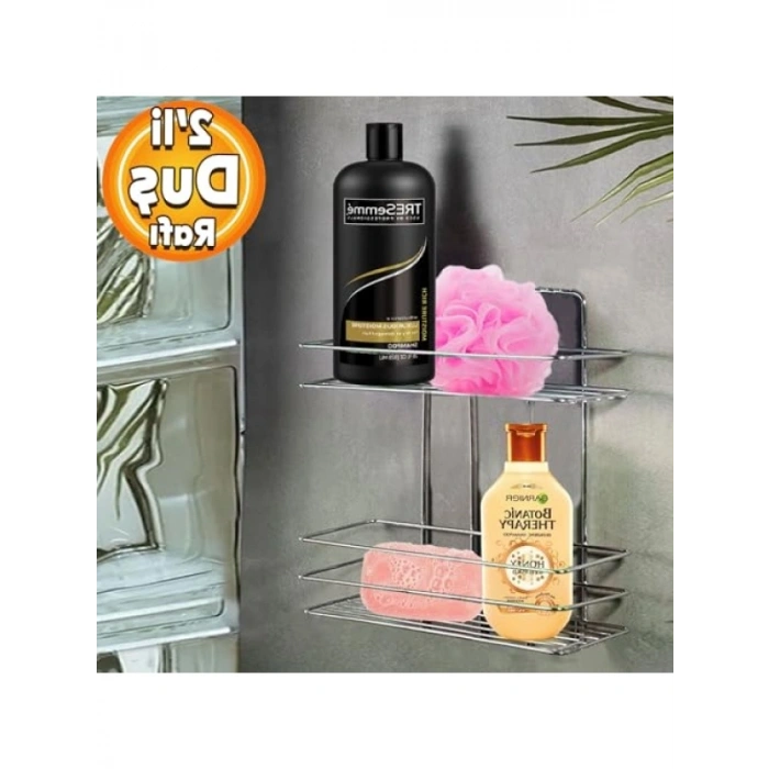 Krom 2 Katlı Banyo Duş Rafı - Şampuanlık ve Organizer