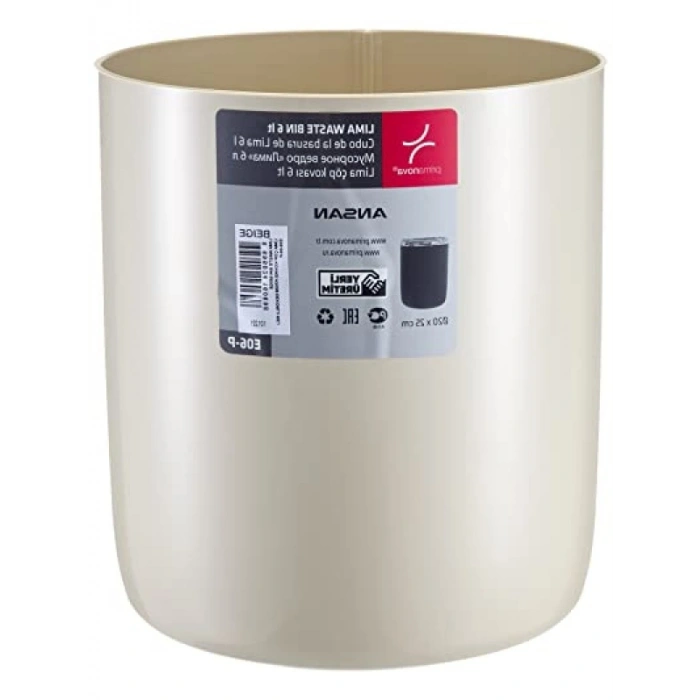 Krom Dekorlu Bej Çöp Kovası - Sallanır Kapaklı