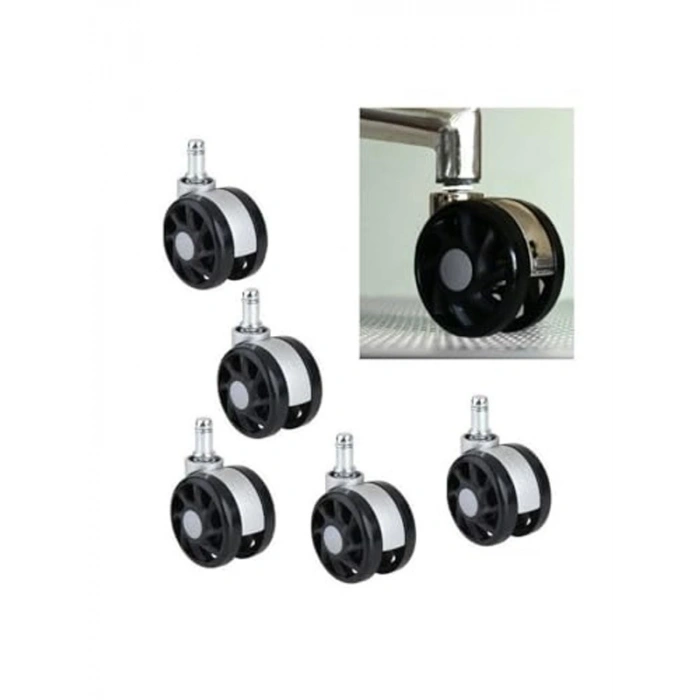 Krom Görünümlü 5li Ofis Koltuk Tekerleği Seti