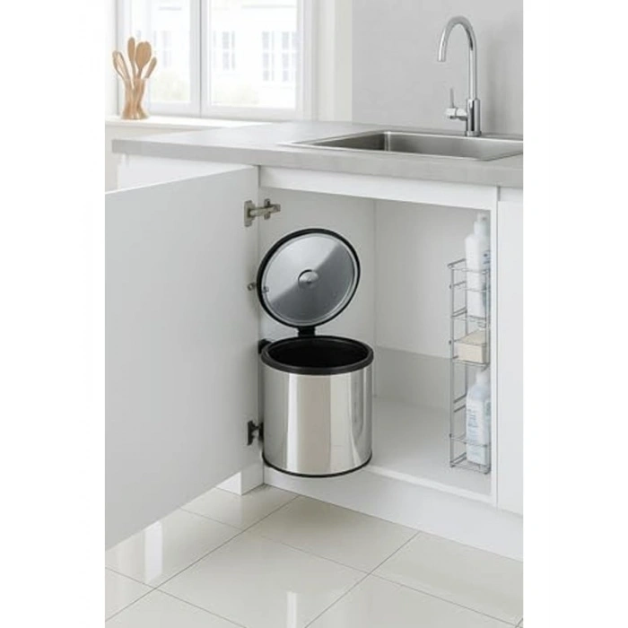 Krom Metal Çöp Kovası, 11 Litre Kapasite ile Dolap İçi Kullanım