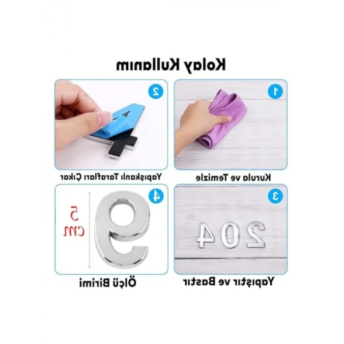 Krom Renk Yapışkanlı Kapı Numarası - 50 mm