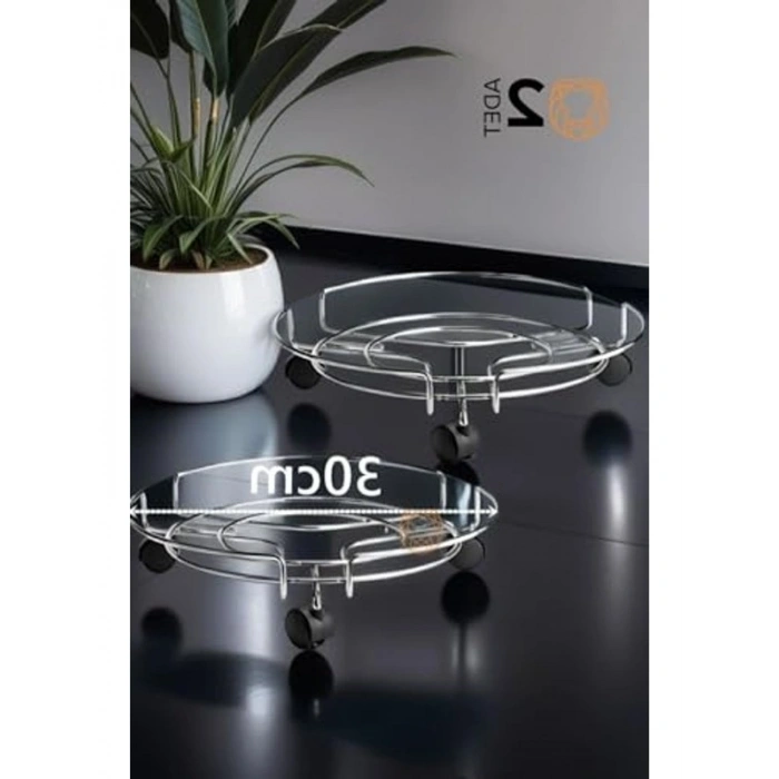 Krom Tekerlekli Metal Saksı Altlığı, 2li Set
