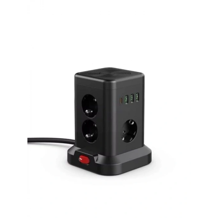 Kule Tipi Çoklu Priz – 3 USB-A + 1 Type-C, Akım Korumalı