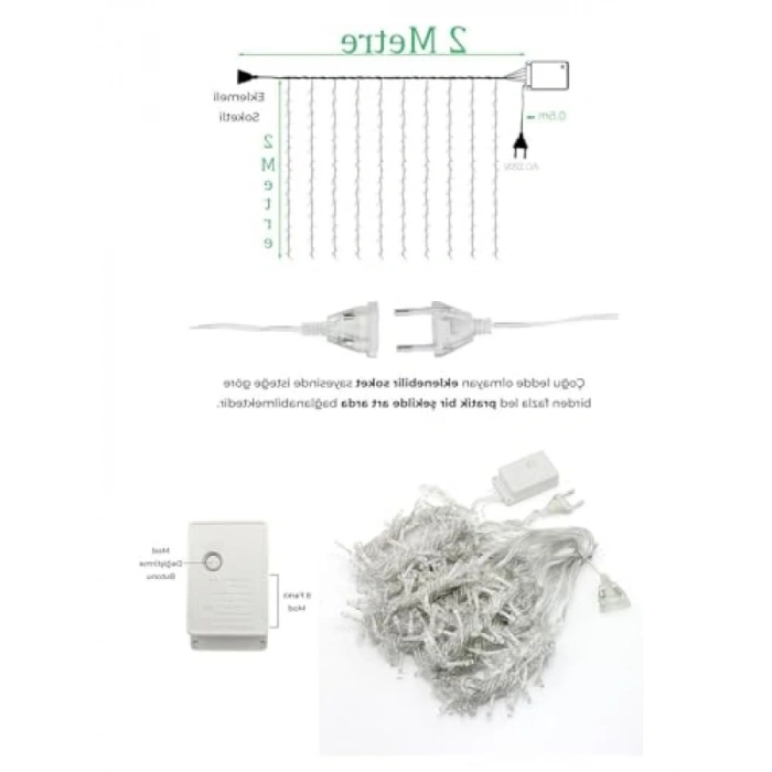 Kumandalı Animasyonlu Saçaklı Perde LED Işık - Günışığı