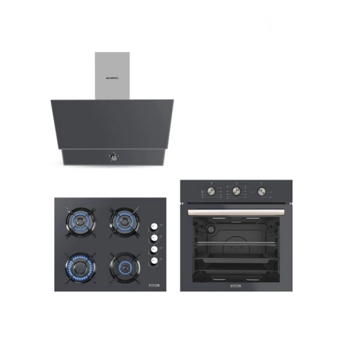 Kumtel Dizayn Antrasit (Gri) Cam Ankastre Set