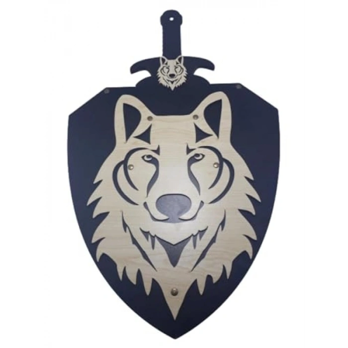 Kurt Başlı Ahşap Kılıç ve Kalkan Seti