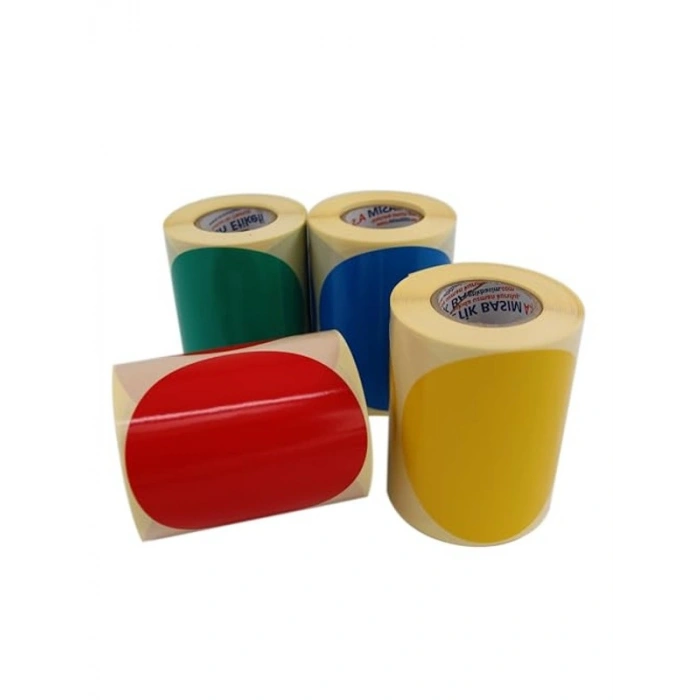 Kuşe Daire Renk Baskılı Çap Etiketi 100mm Daire Ölçülerinde Yuvarlak Çıkartma Sticker Ruloda 250 Adet Kendinden Yapışkanlı Rulo Etiketi Barkod Yazıcılar ile Uyumlu 40mm Kuka (Sarı)