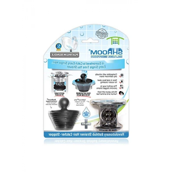 Küvet Gider Süzgeci, Silikon Tıkaçlı, Siyah Krom