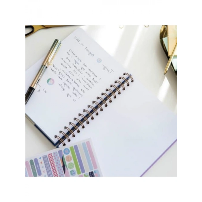 Lacivert Damla Desenli A5 Spiralli Düz Not Defteri