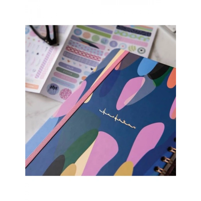 Lacivert Damla Desenli A5 Spiralli Düz Not Defteri