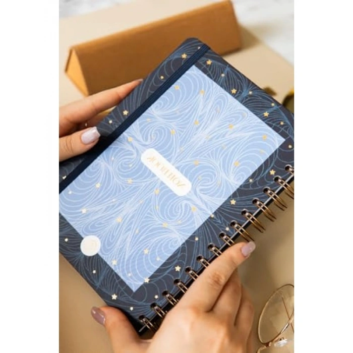 Lacivert Spiralli Sert Kapak Lastikli Not Defteri - A5