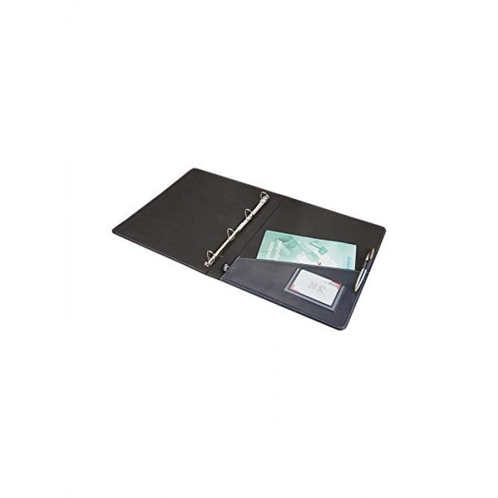Lacivert Suni Deri Klasör, 4 Halka Mekanizmalı, A4 Boyut
