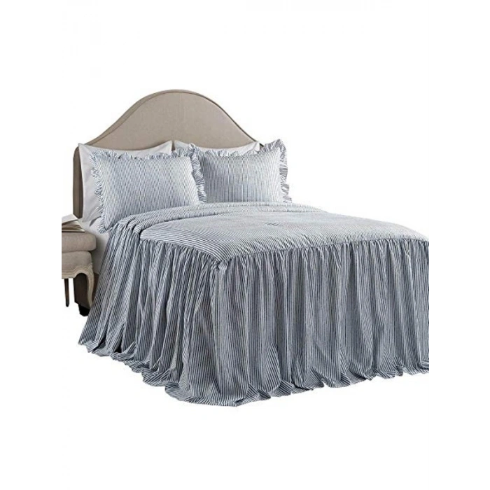 Lacivert Vintage Yatak Örtüsü Seti, 3 Parça Hafif Yapı