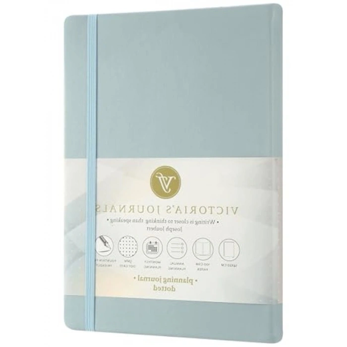 Lastikli Tarihsiz Kalın Yapraklı Defter, 14x20 cm, Pastel Mavi