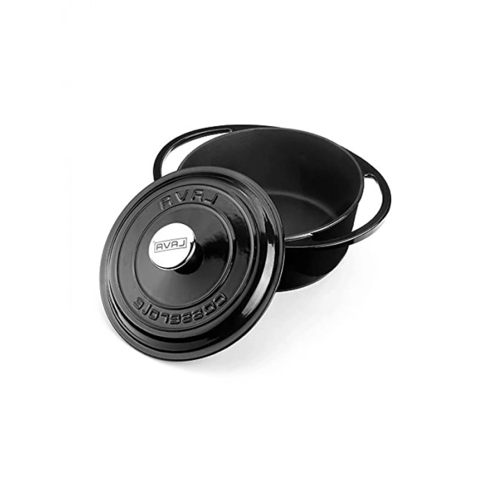 Lava Döküm Tencere, 24 cm, Yuvarlak, Siyah