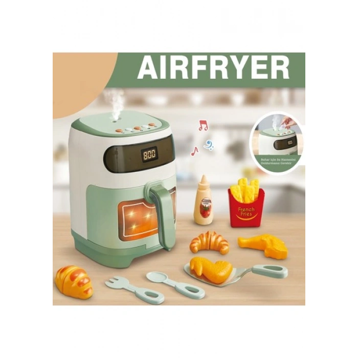 Learning Fun 14 Parça Işıklı Müzikli Buharlı Oyuncak Airfryer ve Yemek Malzemeleri