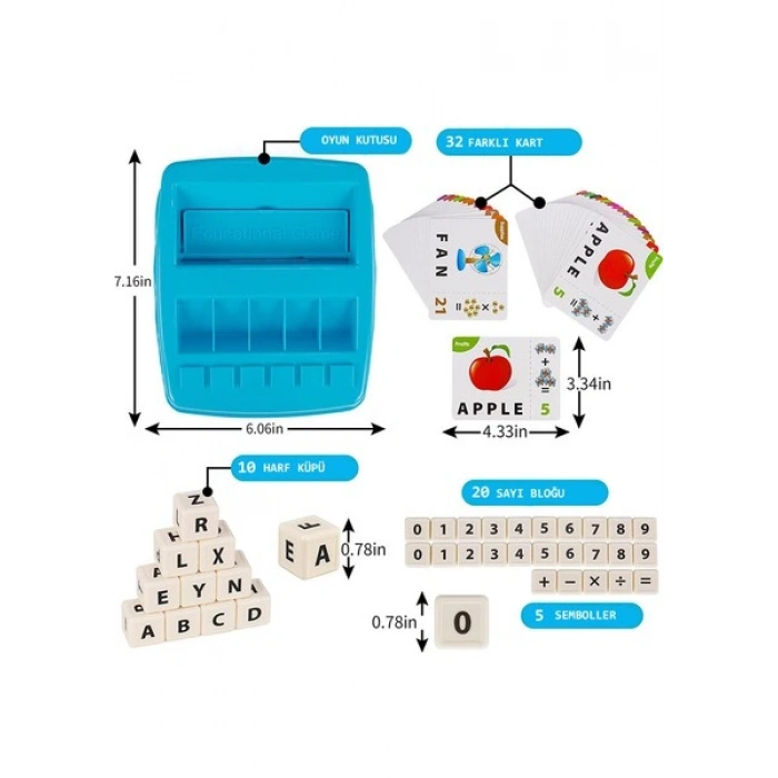 Learning Fun 32 Kartlı Kelime ve Matematik Oyun Seti 2si1 Arada Eğitici Oyuncak